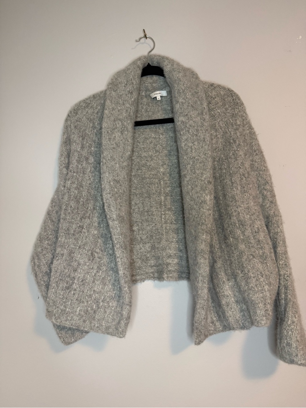 Vince Light Gray Shawl-Collar cropped Cardigan Sweater XL alpaca
